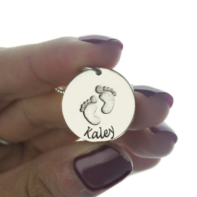Personalised Sterling Silver Baby Footprints Name Necklace