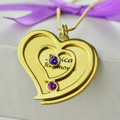 Personalised 18ct Gold Plated Birthstone Heart Name Necklace for Him & Her