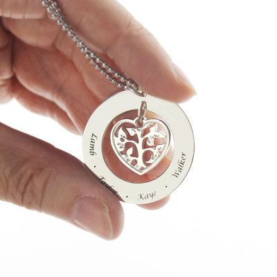 Personalised Sterling Silver Heart Family Tree Necklace