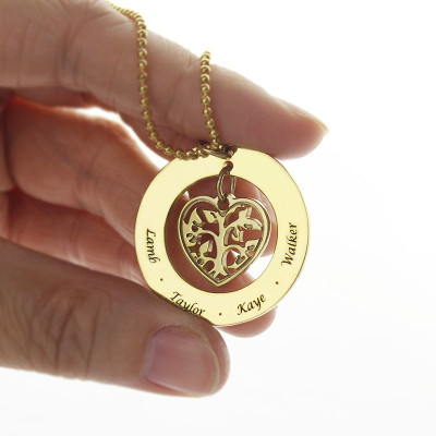 18ct Gold Plated Circle Family Tree Pendant Necklace