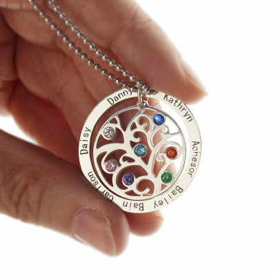 Custom Family Tree Necklace with Birthstones and Names