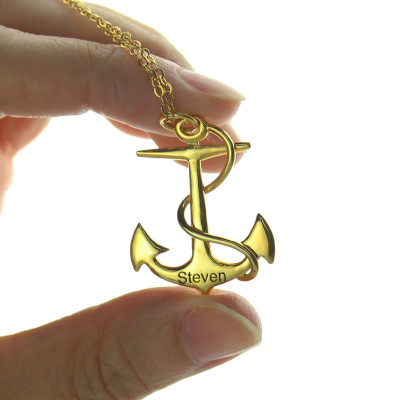 Personalised Name Anchor Pendant Necklace - 18K Gold Plated Sterling Silver