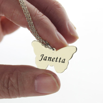 Custom Engraved Butterfly Name Necklace in Silver