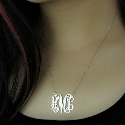 Custom Engraved Monogram Necklace in Sterling Silver