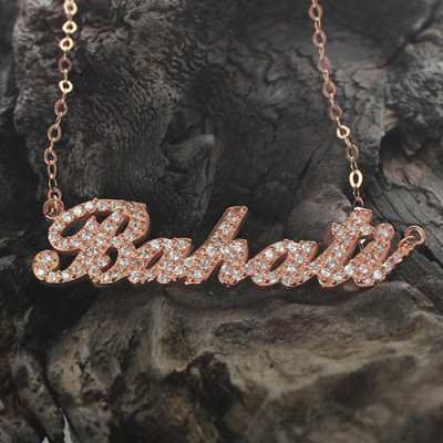 Personalised Rose Gold Plated Full Birthstone Carrie Name Necklace