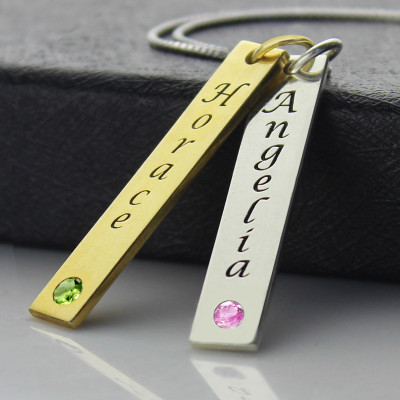 Personalised Couple Name Tags with Birthstone Charms