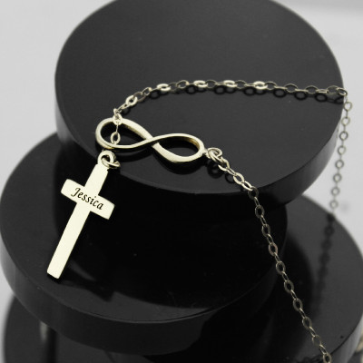 Sterling Silver Infinity Cross Name Necklace - 18 Inches