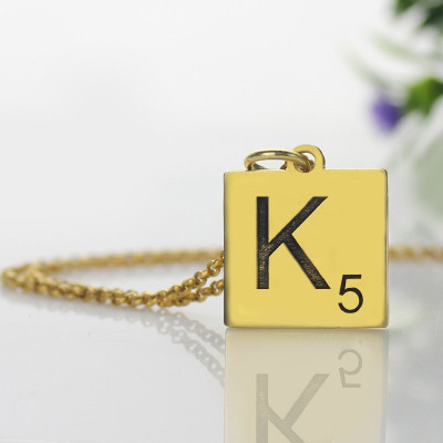 Personalised 18K Gold Plated Scrabble Initial Necklace with Custom Engraving