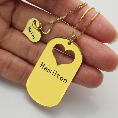 Personalised Heart-Shaped Dog Tag Couples Necklace with Names