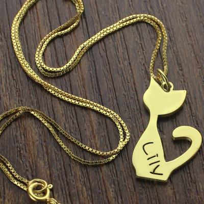 18k Gold Plated Personalised Cat Name Pendant Necklace