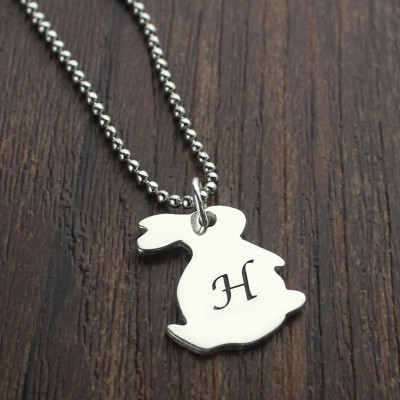 Sterling Silver Personalised Rabbit Initial Charm Necklace