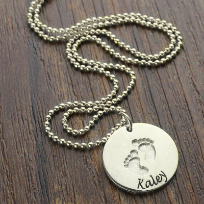 Personalised Sterling Silver Baby Footprints Name Necklace