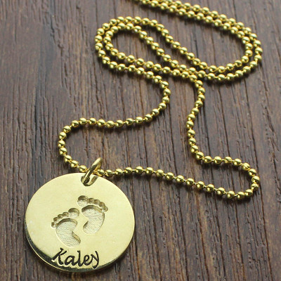 Customised Baby Footprint Monogram Necklace 18K Gold Plated