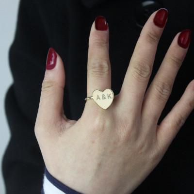 Engraved Sweetheart Ring with Double Initials 18ct Gold Plated With My Engraved
