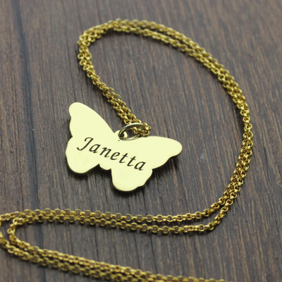 Personalised Engraved Butterfly Pendant in 18ct Gold Plating