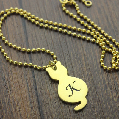Gold Cat Initial Pendant Necklace
