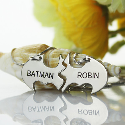 Silver Batman Best Friend Personalised Name Necklace