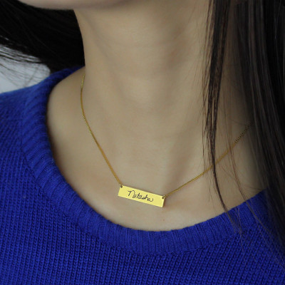 Personalised Handwriting Bar Necklace in 18k Gold Plated