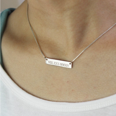Personalised Roman Numerals Pendant Necklace Sterling Silver