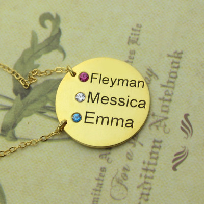 Personalised 18ct Gold Plated Family Names Disc Birthstone Necklace
