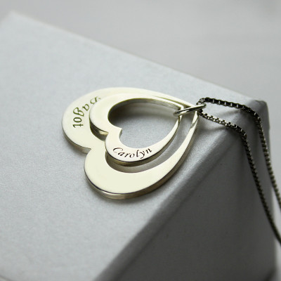 Personalised Double Heart Sterling Silver Necklace with Engraved Names - Perfect Gift for Her