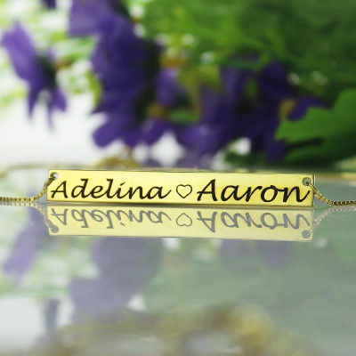 Customisable Gold Bar Double Name Engraved Necklace