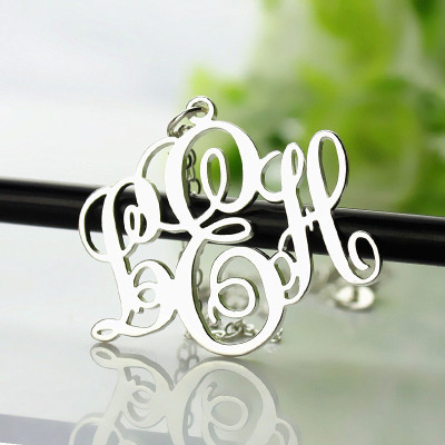 Customised Vine Font Initial Monogram Pendant Necklace in 18ct White Gold Plate