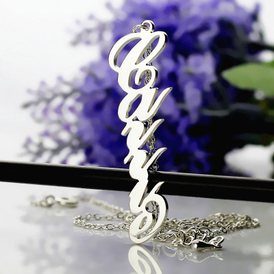 18ct Solid White Gold Personalised Vertical Carrie Style Name Necklace