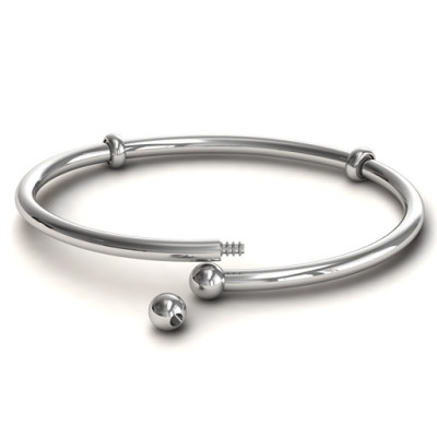 Custom Engraved Silver Bangle Bracelet with Charms