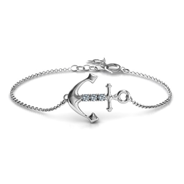 Customised Anchor Bracelet with 3 Gemstones