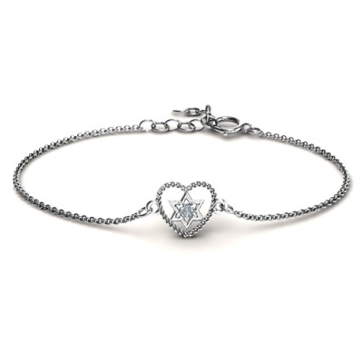 Customised Chain Linked Heart with Star of David Bracelet