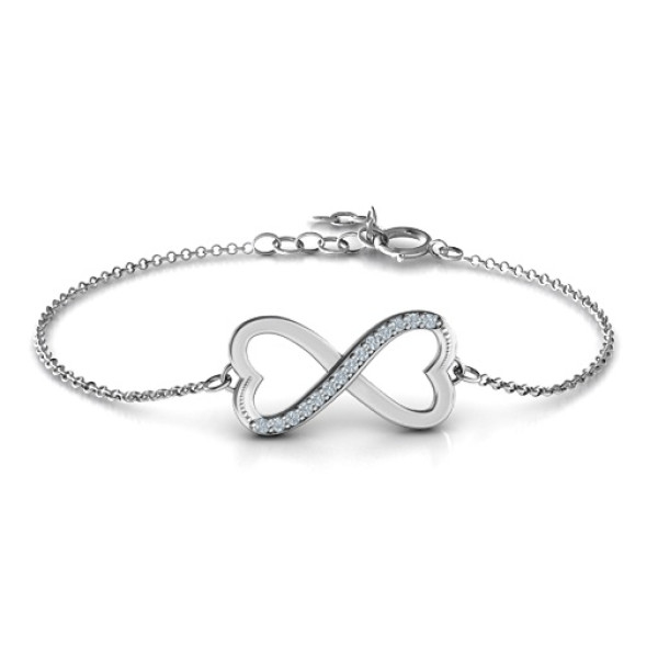 Personalised Sterling Silver Double Heart Infinity Bracelet with Accents
