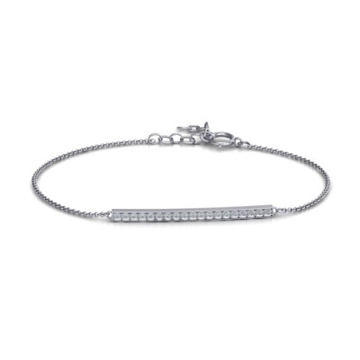 Sterling Silver Beaming Bar Bracelet With Cubic Zirconia Accent Stones  - By The Name Necklace;