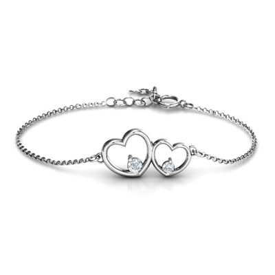 Sterling Silver Double Heart Bracelet with Two Gemstones