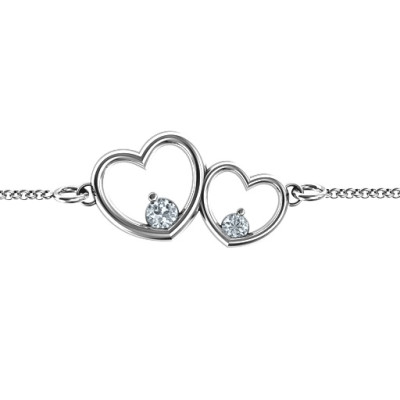 Sterling Silver Double Heart Bracelet with Two Gemstones