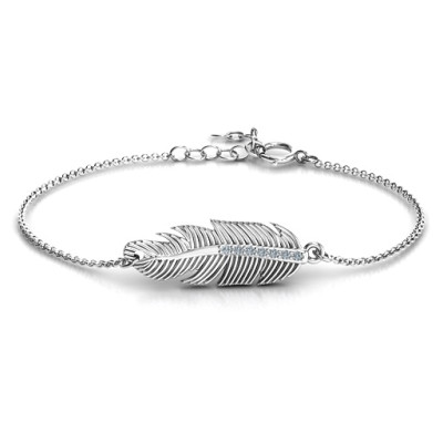 Sterling Silver Feather with Accent Stones Bracelet  - By The Name Necklace;