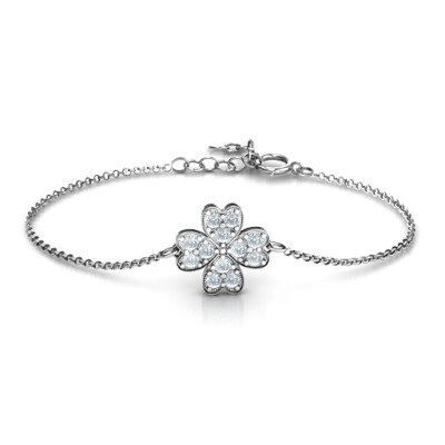 Sterling Silver Four Leaf Heart Clover Bracelet - By The Name Necklace;