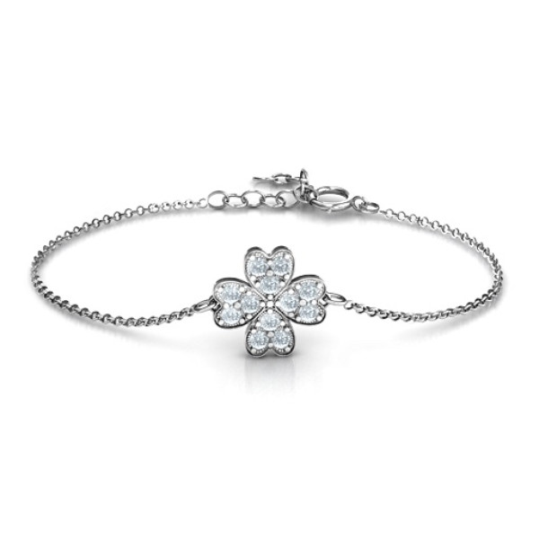 Sterling Silver Heart Clover Bracelet with 4 Leaves