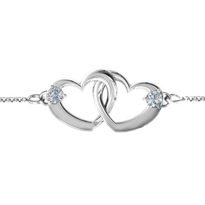 Sterling Silver Heart Promise Bracelet w/ 2 Stones Interlocking Design