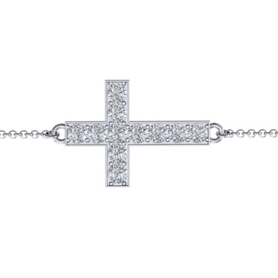 Sterling Silver Cross Bracelet with Cubic Zirconia Stones