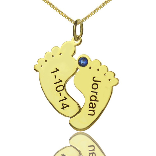 18ct Gold Plated Custom Baby Feet Birthstone Charm with Personalised Date and Name