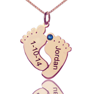 Personalised Engraved Baby Feet Necklace Date Name Plated 18ct Rose Gold"