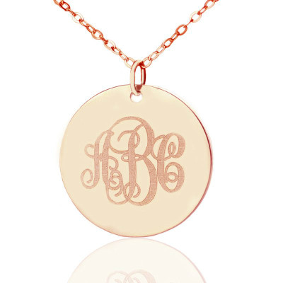 Solid Rose Gold Vine Font Disc Engraved Monogram Necklace With My Engraved