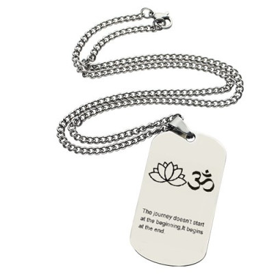 Personalised Dog Tag Necklace with Lotus Flower Design in Yoga Theme