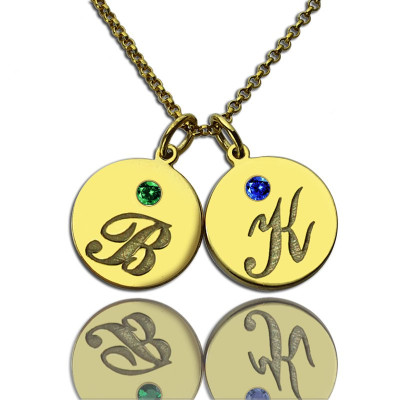 Personalised Initial Birthstone Necklace, 18ct Gold Plated, with Engraving