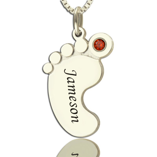 Custom Engraved Mom Baby Feet Pendant with Birthstone & Name