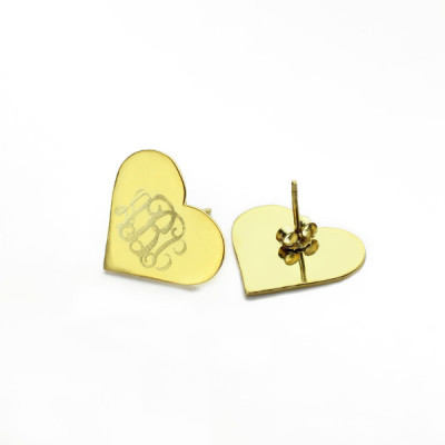 Monogrammed Heart Stud Earrings in Gold