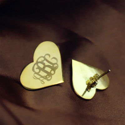 Monogrammed Heart Stud Earrings in Gold