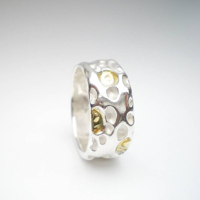 Sterling Silver and Gold Accent Ring with Red Accents