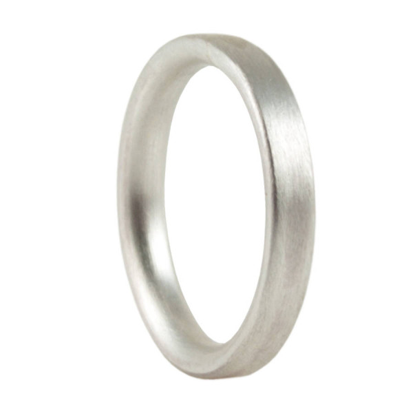 Brushed Matte Silver Flat Court Wedding Ring - 3mm Width